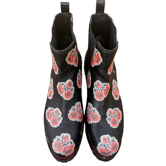 Alexander McQueen | Floral Print Leather Chelsea Booties in Black Size 38 - Picture 4 of 8